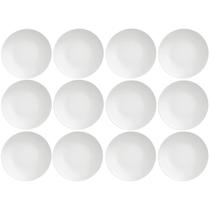 Jogo 12 Pratos de Porcelana Sobremesa Tramontina Leonora 19cm Brancos Raso Leve Cupê
