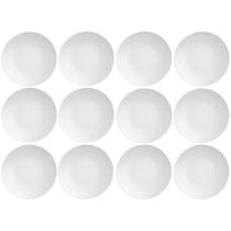 Jogo 12 Pratos de Porcelana Sobremesa Tramontina Leonora 19cm Brancos Raso Leve Cupê