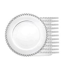 Jogo 12 Pratos de Sobremesa 20cm Coração Cristal Transparente Lyor