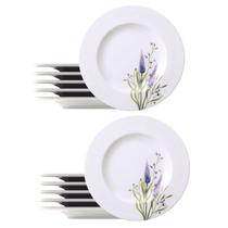 Jogo 12 Pratos de Sobremesa Porcelana Branca 21cm Tramontina Lilla Floral Restaurante Mesa Posta