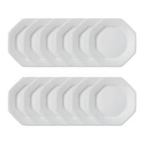 Jogo 12 Pratos de Sobremesa Prisma Brancos 20,5 cm Porcelana Schmidt