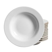 Jogo 12 Pratos Fundo Plissan Relevo Branco 25cm Cerâmica Alleanza