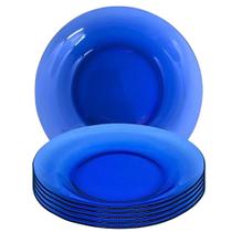 Jogo 12 pratos fundo vidro azul liso kit