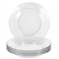 Jogo 12 Pratos Fundo Vidro Transparente Resistente Liso Jogo 12 Pratos Fundo Vidro Transparente Resistente Liso