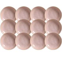 Jogo 12 Pratos Fundos 830ml Cerâmica Rosa Bio Litchi Mesa Ja