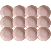 Jogo 12 Pratos Fundos 830ml Cerâmica Rosa Bio Litchi Mesa Ja