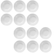 Jogo 12 Pratos Fundos Vidro Opaline Branco Temperado, Allmix, Kit Conjunto