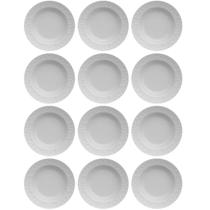 Jogo 12 Pratos Germer Branco Fundos Redondos 23,5cm em Porcelana com Relevo Tassel Restaurante Hotel Jogo 12 Pratos Germer Branco Fundos Redondos 23,5cm em Porcelana com Relevo Tassel Restaurante Hotel