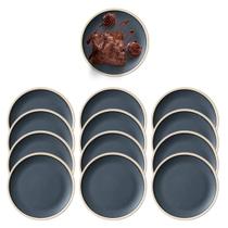 Jogo 12 Pratos Preto em Melamina Oriental 15cm Luxo