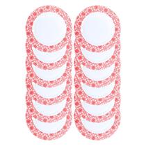 Jogo 12 Pratos Raso 20cm em Melamina Vermelho Decorado