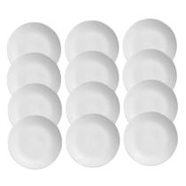 Jogo 12 Pratos Raso Coup Branco Liso Cerâmica Alleanza 29cm