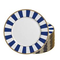 Jogo 12 Pratos Raso de Cerâmica Azul Branco Listras Stripe Azul Alleanza 29cm Jogo 12 Pratos Raso de Cerâmica Azul Branco Listras Stripe Azul Alleanza 29cm
