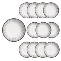 Jogo 12 Pratos Raso em Cerâmica Branco e Preto Coup Haya Alleanza 29cm