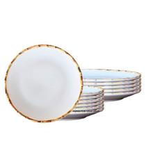 Jogo 12 Pratos Rasos 27cm Borda de Bambu Cerâmica 1ª Linha Scalla