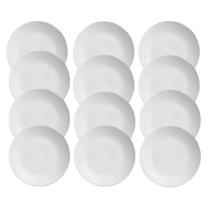 Jogo 12 Pratos Sobremesa Cerâmica Coup Branco Liso Alleanza 21cm