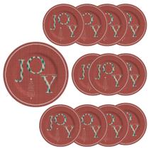 Jogo 12 Pratos Sobremesa Natalino Joy Vermelho Cerâmica Alleanza 20cm