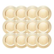 Jogo 12 Sousplat De Mesa Redondo Primer Dourado Plástico Lyor 33cm Jogo 12 Sousplat De Mesa Redondo Primer Dourado Plástico Lyor 33cm