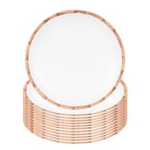 Jogo 12 Sousplat Redondo de Cerâmica Branco comBorda de Bambu Scalla 34cm Jogo 12 Sousplat Redondo de Cerâmica Branco comBorda de Bambu Scalla 34cm