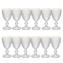 Jogo 12 Taça de Cristal Ecológico para Água Suco Mauve com Fio de Ouro 320ml Wolff