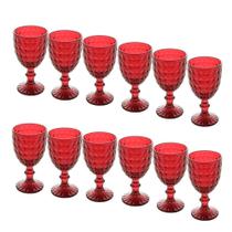 Jogo 12 Taça De Vidro água Suco Roman Vermelho Wollf 345ml
