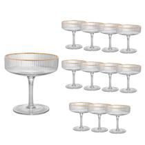 Jogo 12 Taça de Vidro Coupe com Borda Dourada Lines Wolff 200ml
