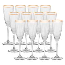 Jogo 12 Taças de Champanhe Vidro Wolff Borda Dourada Lines 300ml
