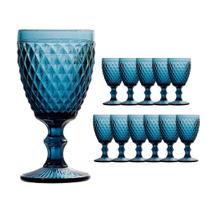 Jogo 12 Taças de Vidro Bico de Abacaxi Cor Azul para Água Lyor 260ml