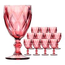 Jogo 12 Taças de Vidro Diamond Diamante Rosa Lilás 300ml Água Class Home