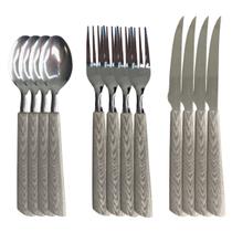 Jogo 12 Talheres De Mesa Colher Garfo Faca Inox Cabo Imita Madeira