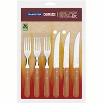 Jogo 12 Talheres Para Churrasco Cabo de Madeira Lâmina de Aço Inox Tramontina
