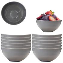 Jogo 12 Tigela Bowl em Melamina 300ml Cinza Plaza