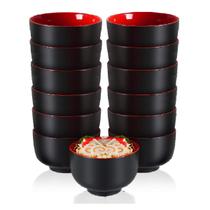 Jogo 12 Tigelas Bowl Oriental Melamina 900ml Preto Vermelho