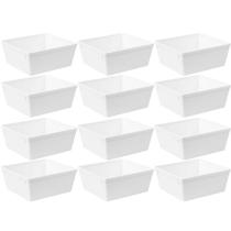 Jogo 12 Travessas Retangulares 1,4L Plástico Branco Saladeira Coza Uno Servir Buffet Restaurante