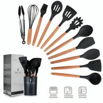 Jogo 12 Utensílios Cozinha Premium Silicone Preto