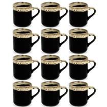 Jogo 12 Xícara Canequinha de Café Porcelana Preta Borda 60ML Jogo 12 Xícara Canequinha de Café Porcelana Preta Borda 60ML