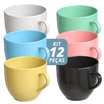 Jogo 12 Xícara Chá Café 170ml Colorida em Porcelana - Mundo da Porcelana