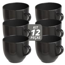 Jogo 12 Xícara Chá Café 170ml Preto em Porcelana - Mundo da Porcelana