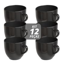Jogo 12 Xícara Chá Café 95ml Preto em Porcelana - Mundo da Porcelana