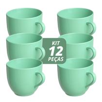 Jogo 12 Xícara Chá Café 95ml Verde em Porcelana - Mundo da Porcelana