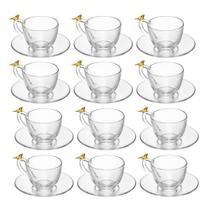 Jogo 12 Xícara de Café com Pires Golden Bird Pássaro 80ml Cristal Ecológico Wolff