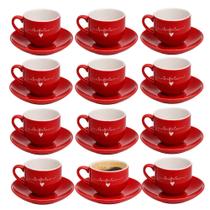 Jogo 12 Xícara de Café de Porcelana 90ml Vermelha Coração Lamour Haüskraft