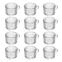 Jogo 12 Xícara De Café De Vidro Com Alça Transparente Lines 90ml
