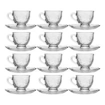 Jogo 12 Xícara de Chá Café com Pires Cristal Ecológico New Butterfly Flores Borboletas 180ml Lyor