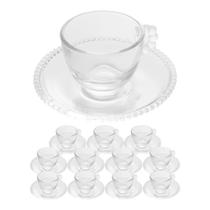 Jogo 12 Xícara de Chá com Pires Cristal Transparente Pearl Pérola 180ml Wolff