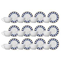 Jogo 12 Xícara de Chá com Pires de Cerâmica Branca Stripe Azul Alleanza 250ml Jogo 12 Xícara de Chá com Pires de Cerâmica Branca Stripe Azul Alleanza 250ml