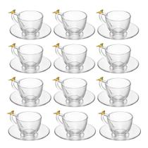 Jogo 12 Xícara de Chá com Pires Golden Bird Pássaro 180ml Cristal Ecológico Wolff Jogo 12 Xícara de Chá com Pires Golden Bird Pássaro 180ml Cristal Ecológico Wolff