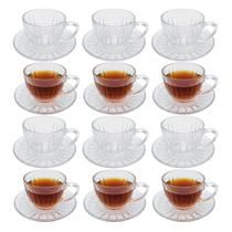 Jogo 12 Xicara de Chá com Pires Vidro Victoria Transparente Café Cappuccino 200ml Haüskraft Jogo 12 Xicara de Chá com Pires Vidro Victoria Transparente Café Cappuccino 200ml Haüskraft