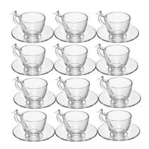 Jogo 12 Xícara de Chá de Cristal Ecológico com Pires Bird 180ml Wolff