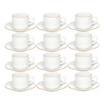 Jogo 12 Xícara de Chá Porcelana Borda Dourada com Pires Café Royal Premium 200ml Haüskraft Jogo 12 Xícara de Chá Porcelana Borda Dourada com Pires Café Royal Premium 200ml Haüskraft