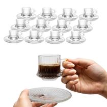 Jogo 12 Xícara De Vidro Com Pires Café Chá 90ml Canelada Lines Jogo 12 Xícara De Vidro Com Pires Café Chá 90ml Canelada Lines